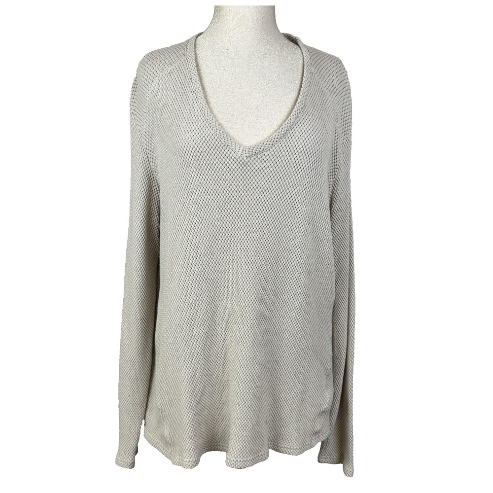 Kuhl‎ Sweater Womens XL Beige Waffle Knit Long Sleeve V Neck Thermal Pullover